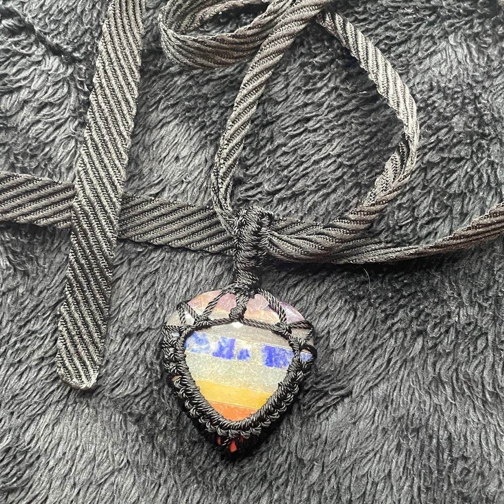 Necklace, CHAKRA, 7 Layers.
Genuine Gemstones
Handmade wrapped in Macrame cord.